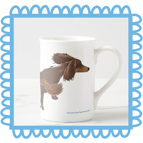 Gilmore and Friends memorial bone china cup for a sweet long haired dachshund