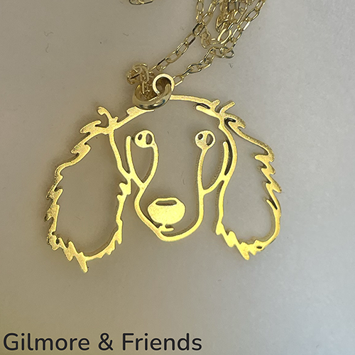 Gilmore & Friends gold plated line drawn longhaired dachshund