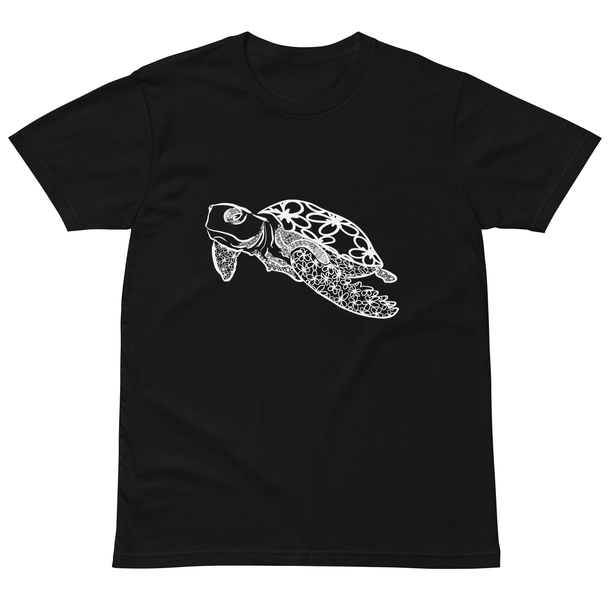 Gilmore & Friends t shirt black short sleeve short sleeve. daisy drawing of turtle