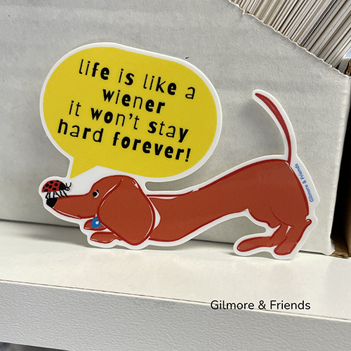 gilmore & Friends cute dachshund sticker with a lady bug on his nose